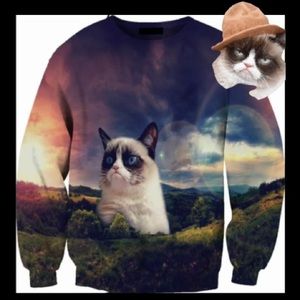 •1991INC• Grumpy Cat Galaxy Landscape Sweatshirt•